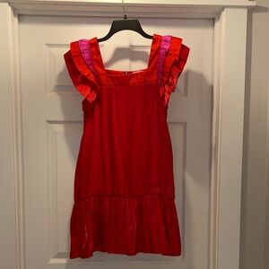 Red Ruffle Sleeve Dress
